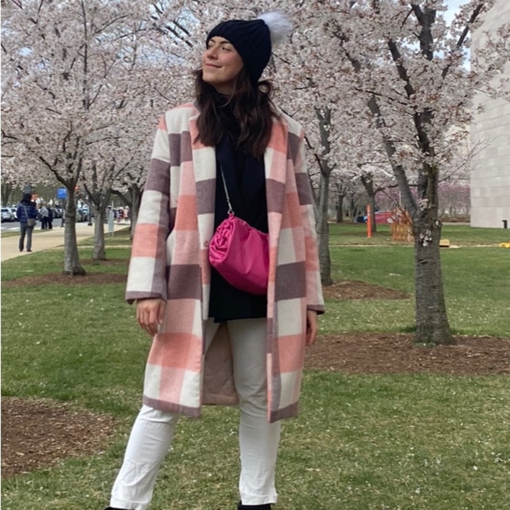 Anthropologie Pink Checkered Coat